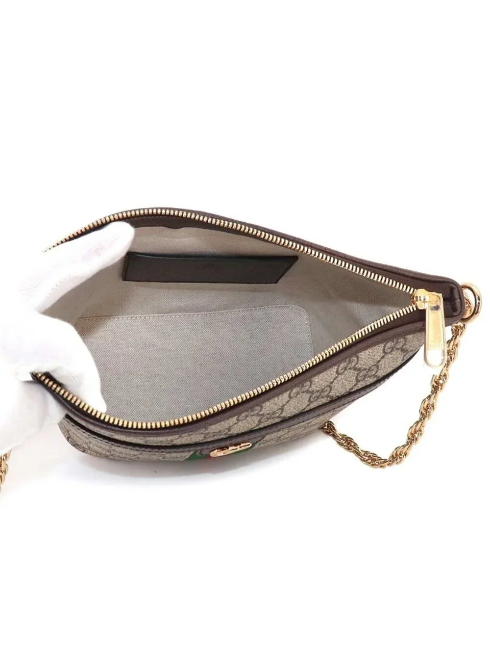 Gucci Ophidia Chain Shoulder Bag GG Supreme Canvas Leather Beige Brown
